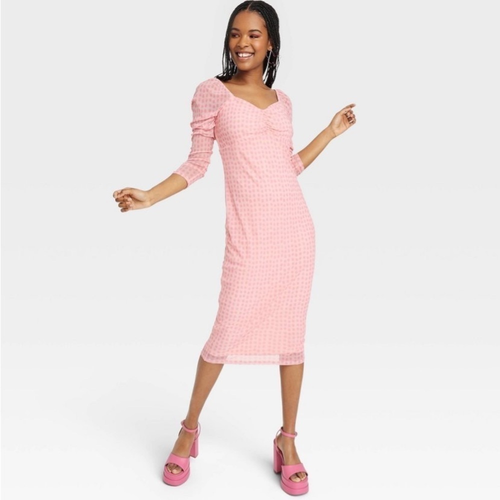 Women's Long Sleeve House of Aama Sweetheart Neck A-Line
Dress - Pink Po…